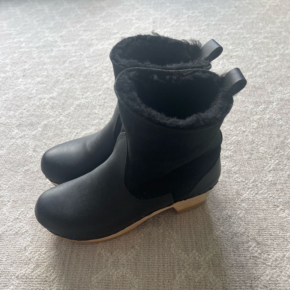 No.6 Pull on shearling mid heel boots